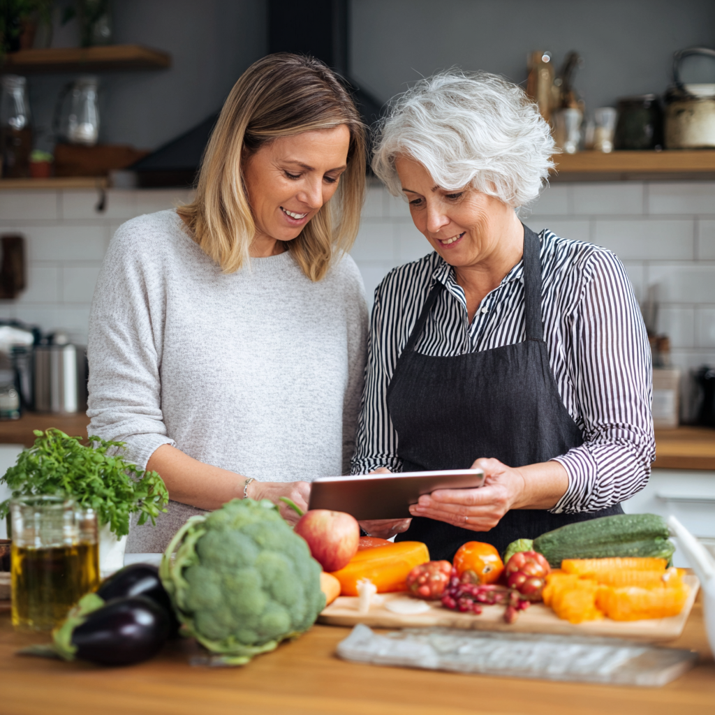 Nutritionist working with middle aged client on personalized meal planning
